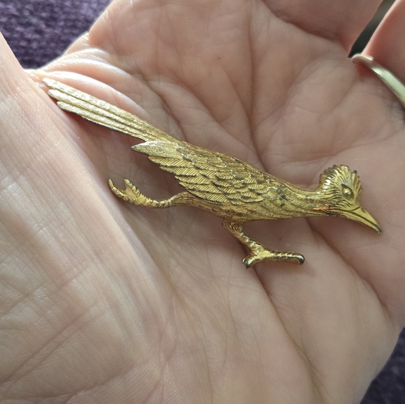 Vintage Road Runner Bird Brooch Pin Gold Tone Foritt Marked Roadrunner - Picture 2 of 4